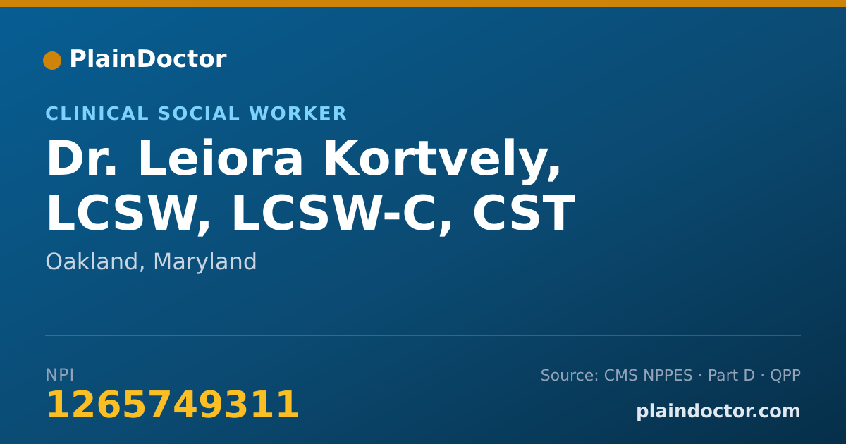 Shareable card for Leiora Kortvely, LCSW, LCSW-C, CST - Clinical Social Worker, Oakland, MD