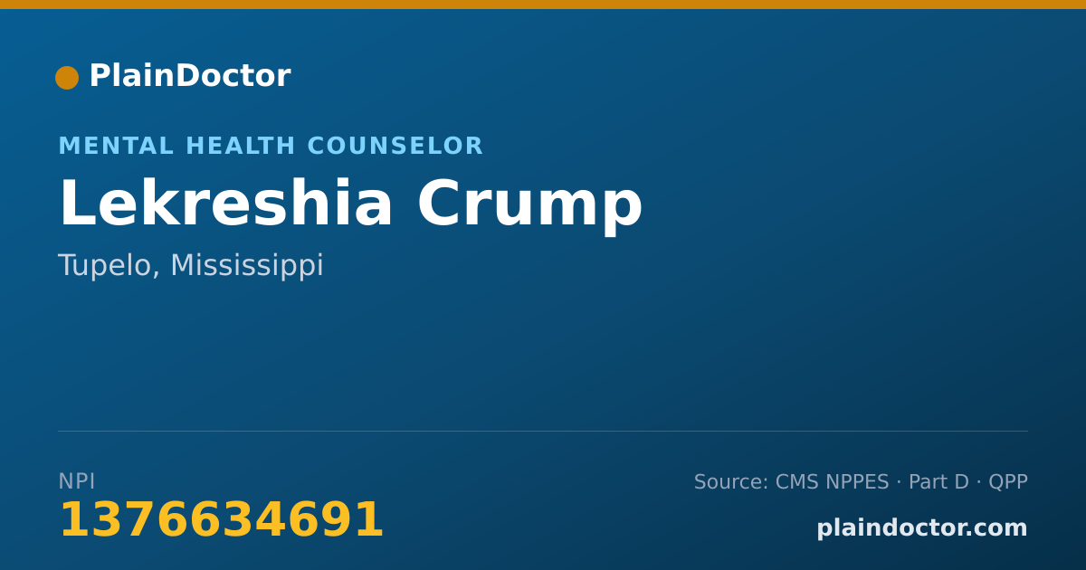 Shareable card for Lekreshia Crump - Mental Health Counselor, Tupelo, MS