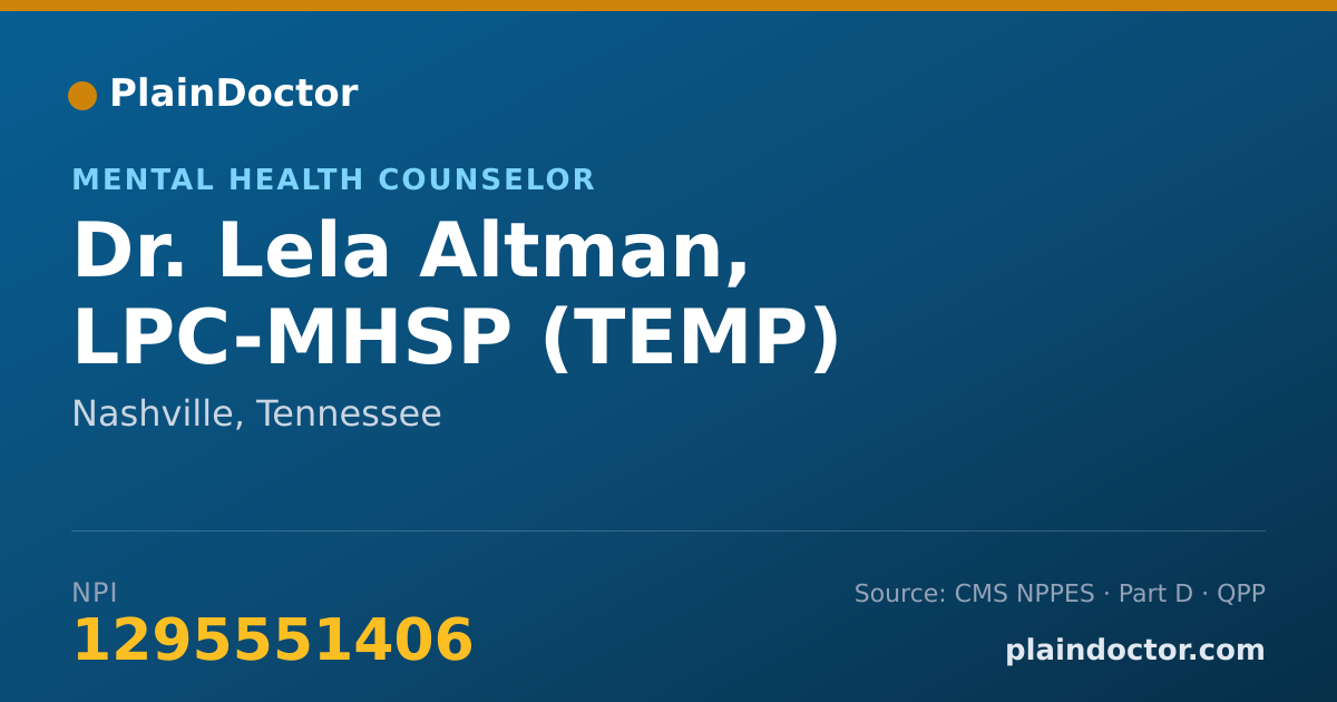 Shareable card for Lela Altman, LPC-MHSP (TEMP) - Mental Health Counselor, Nashville, TN