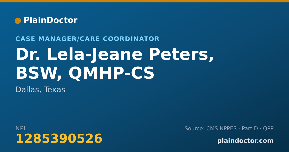 Shareable card for Lela-Jeane Peters, BSW, QMHP-CS - Case Manager/Care Coordinator, Dallas, TX