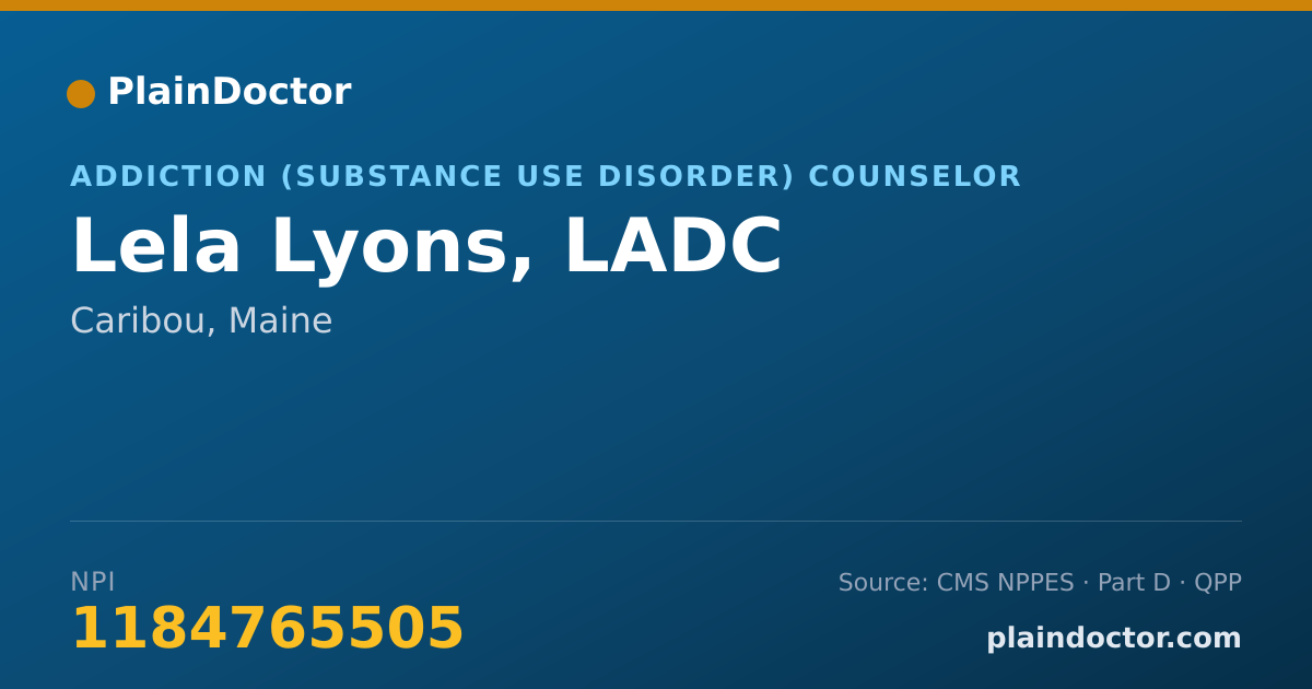 Shareable card for Lela Lyons, LADC - Addiction (Substance Use Disorder) Counselor, Caribou, ME
