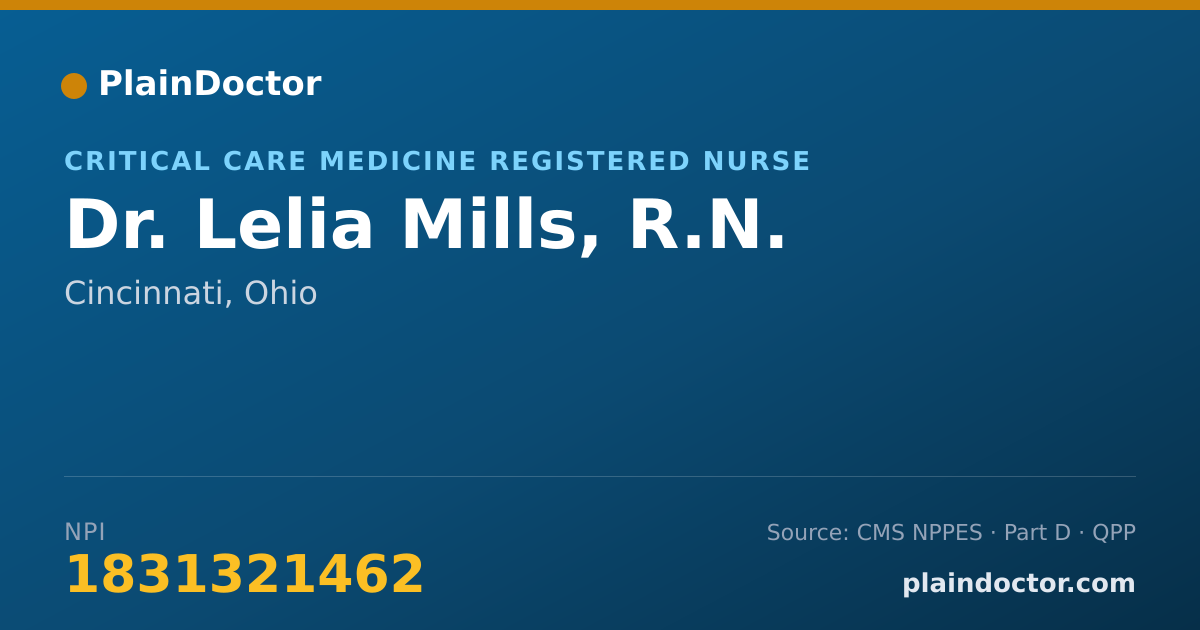 Shareable card for Lelia Mills, R.N. - Critical Care Medicine Registered Nurse, Cincinnati, OH