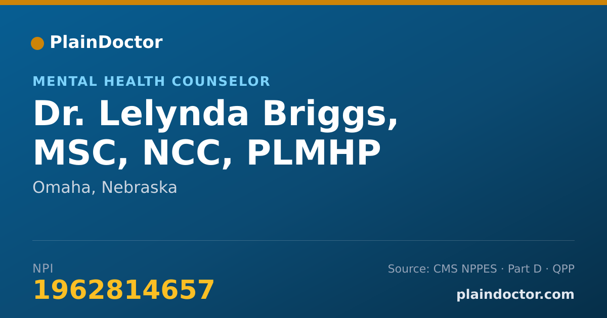 Shareable card for Lelynda Briggs, MSC, NCC, PLMHP - Mental Health Counselor, Omaha, NE