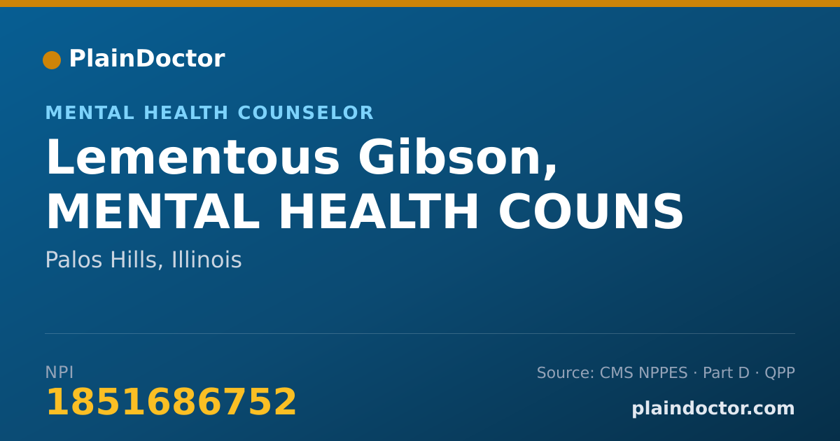 Shareable card for Lementous Gibson, MENTAL HEALTH COUNS - Mental Health Counselor, Palos Hills, IL