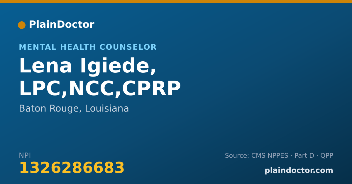 Shareable card for Lena Igiede, LPC,NCC,CPRP - Mental Health Counselor, Baton Rouge, LA