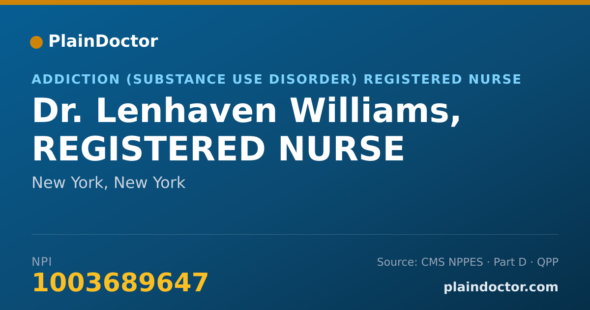 Shareable card for Lenhaven Williams, REGISTERED NURSE - Addiction (Substance Use Disorder) Registered Nurse, New York, NY