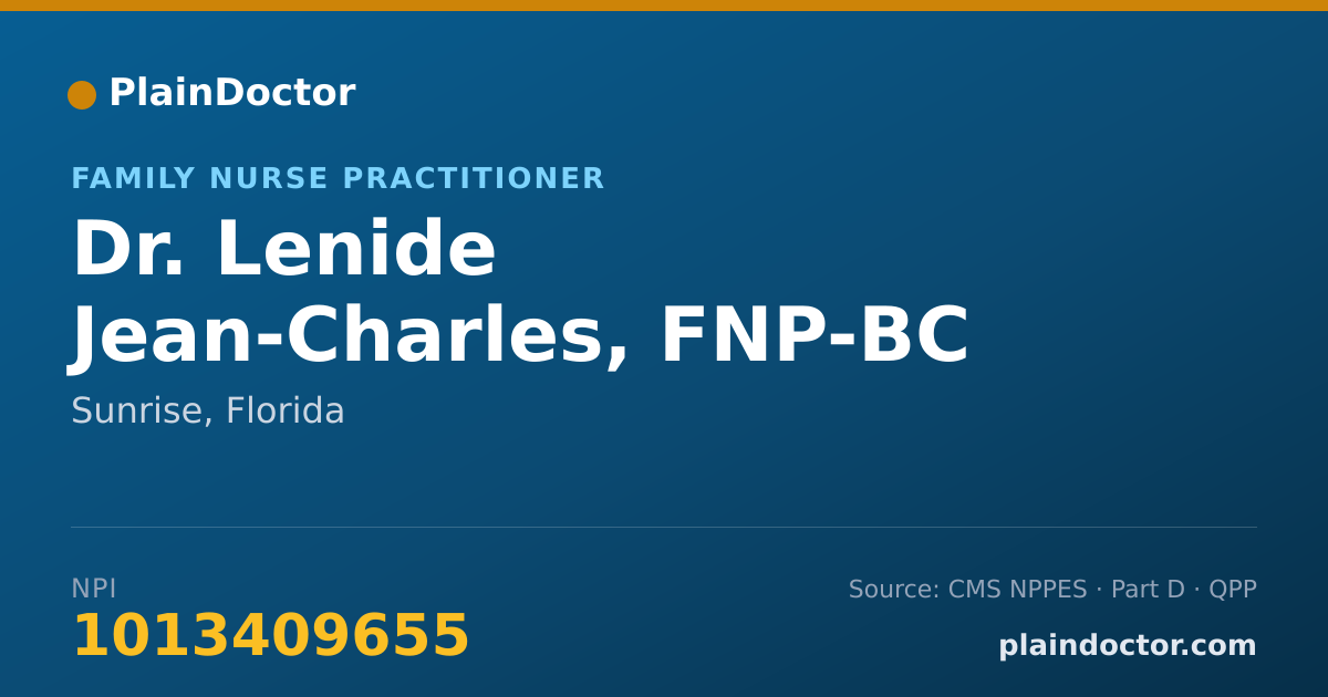 Shareable card for Lenide Jean-Charles, FNP-BC - Family Nurse Practitioner, Sunrise, FL