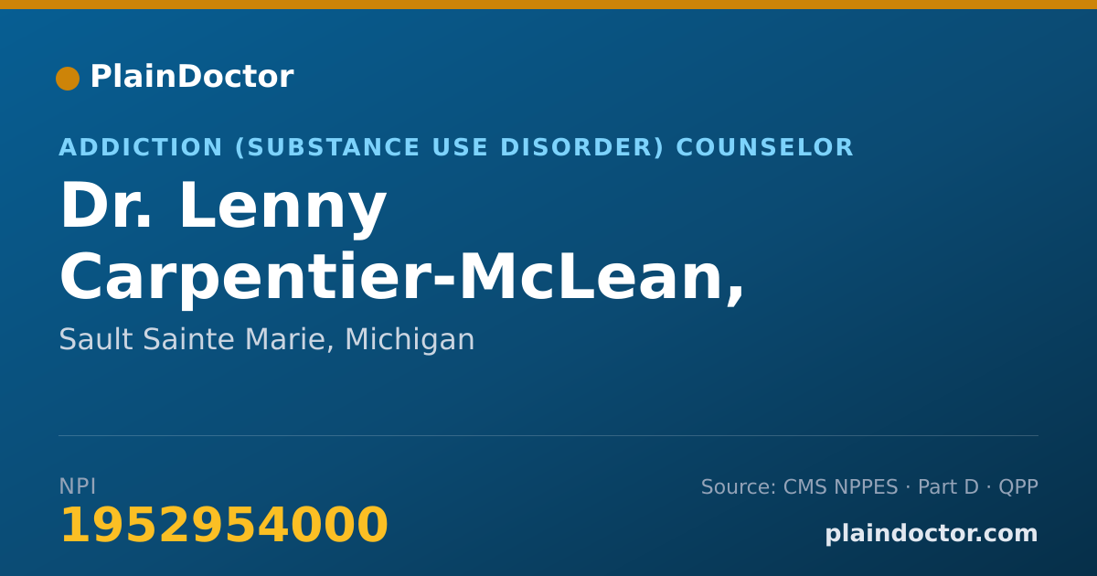 Shareable card for Lenny Carpentier-McLean, MSW, CADC - Addiction (Substance Use Disorder) Counselor, Sault Sainte Marie, MI