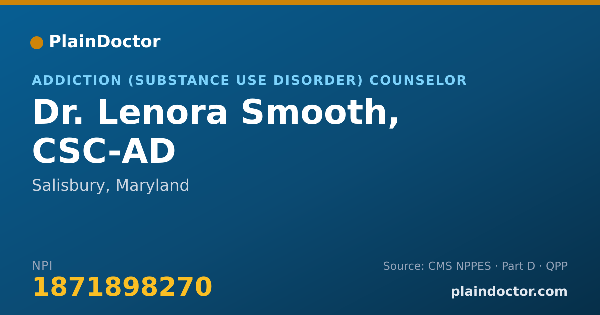 Shareable card for Lenora Smooth, CSC-AD - Addiction (Substance Use Disorder) Counselor, Salisbury, MD