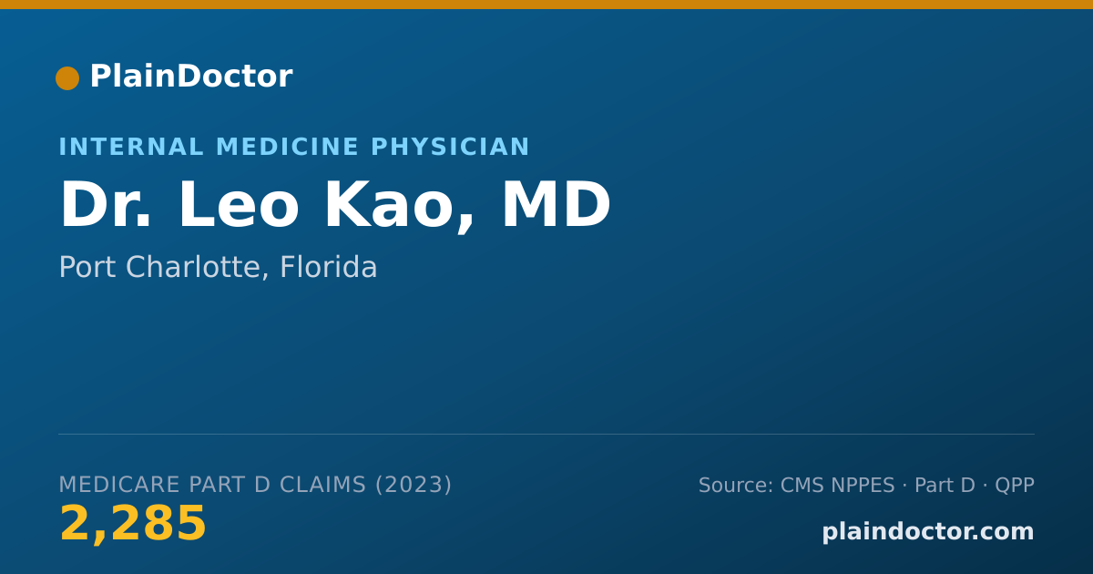 Shareable card for Leo Kao, MD - Internal Medicine Physician, Port Charlotte, FL