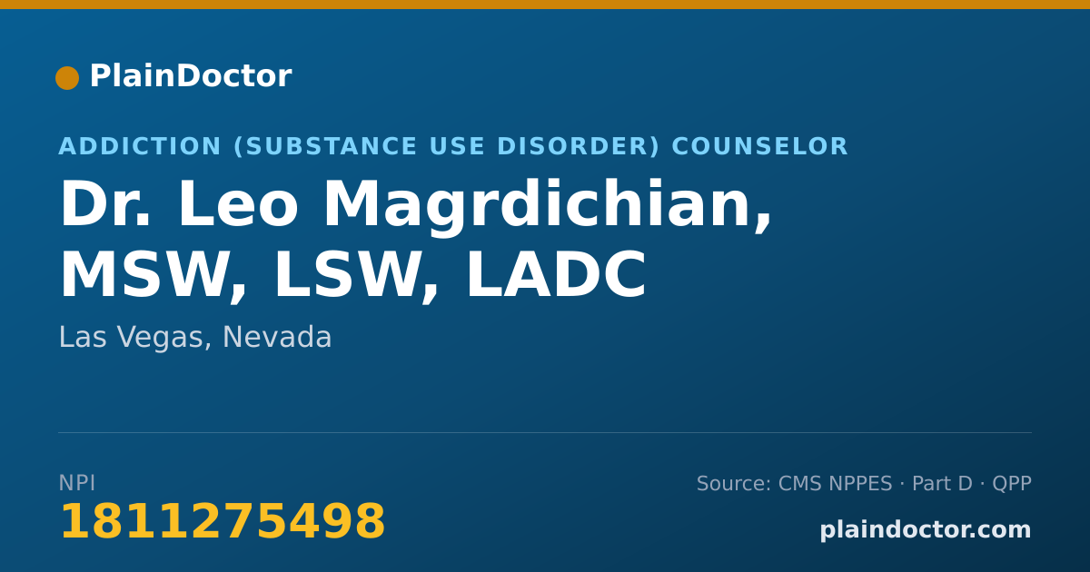 Shareable card for Leo Magrdichian, MSW, LSW, LADC - Addiction (Substance Use Disorder) Counselor, Las Vegas, NV