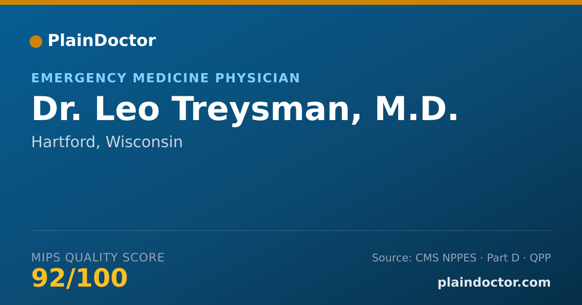 Shareable card for Leo Treysman, M.D. - Emergency Medicine Physician, Hartford, WI