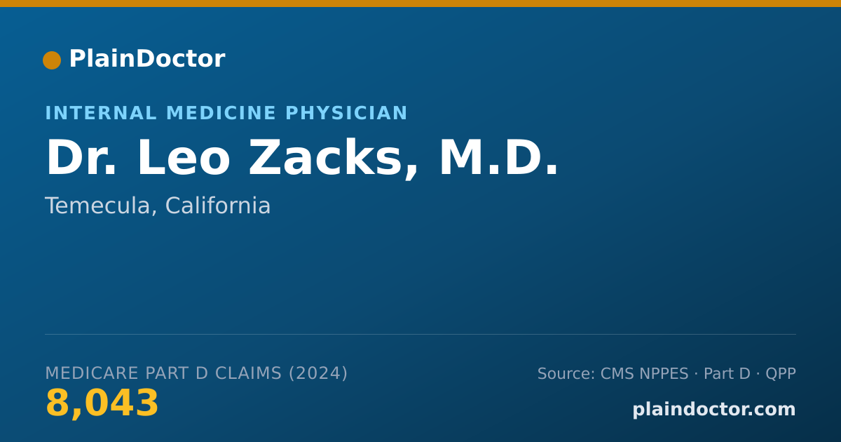 Shareable card for Leo Zacks, M.D. - Internal Medicine Physician, Temecula, CA