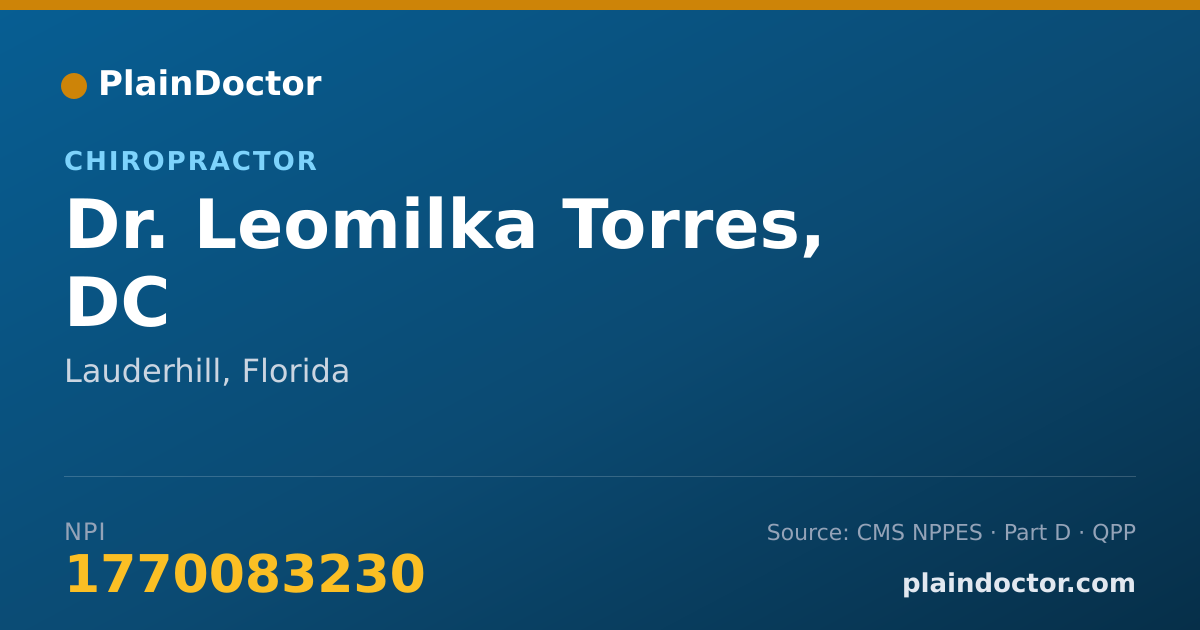 Shareable card for Leomilka Torres, DC - Chiropractor, Lauderhill, FL