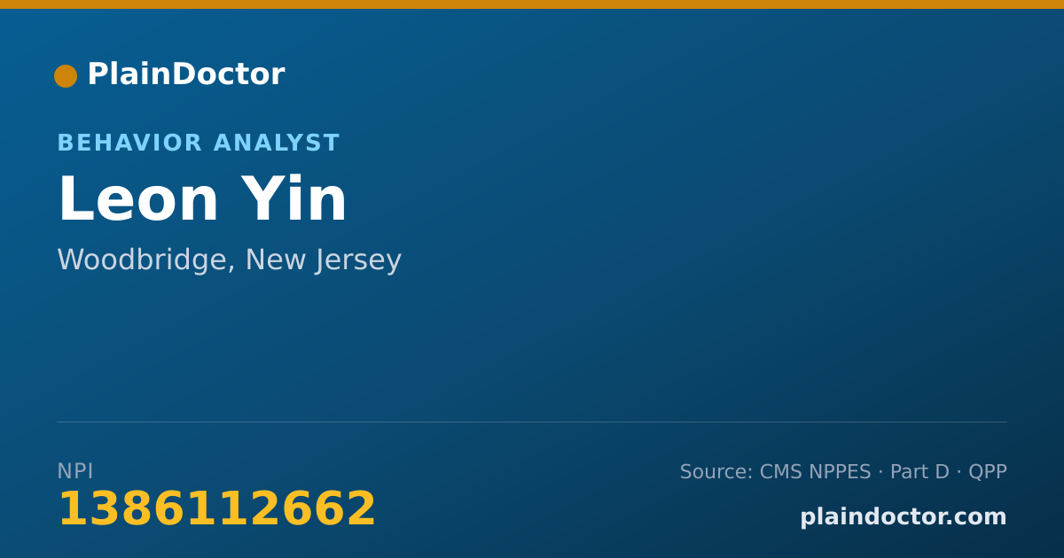 Shareable card for Leon Yin - Behavior Analyst, Woodbridge, NJ