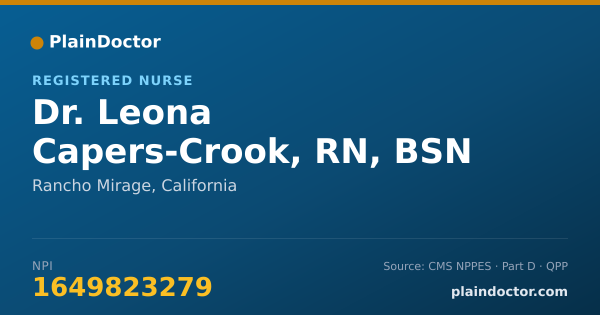 Shareable card for Leona Capers-Crook, RN, BSN - Registered Nurse, Rancho Mirage, CA