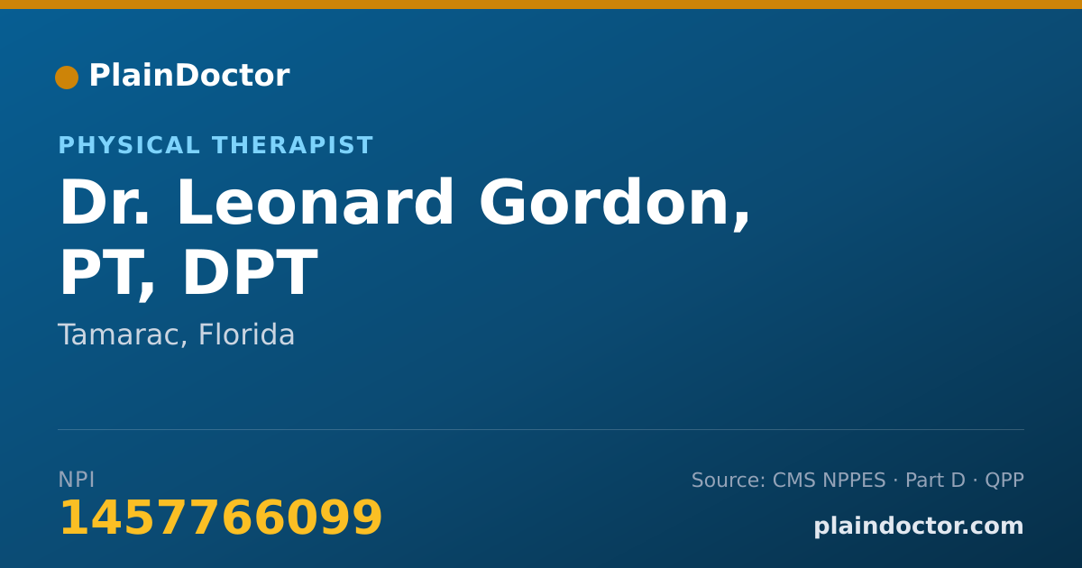 Shareable card for Leonard Gordon, PT, DPT - Physical Therapist, Tamarac, FL