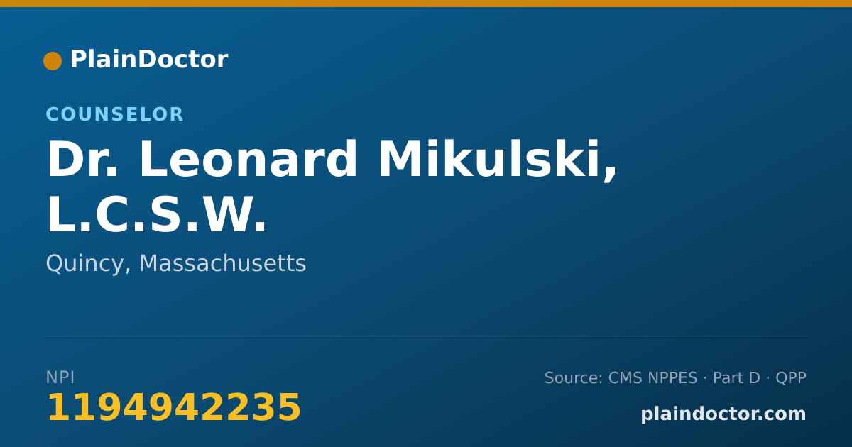 Shareable card for Leonard Mikulski, L.C.S.W. - Counselor, Quincy, MA