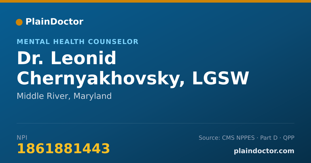 Shareable card for Leonid Chernyakhovsky, LGSW - Mental Health Counselor, Middle River, MD