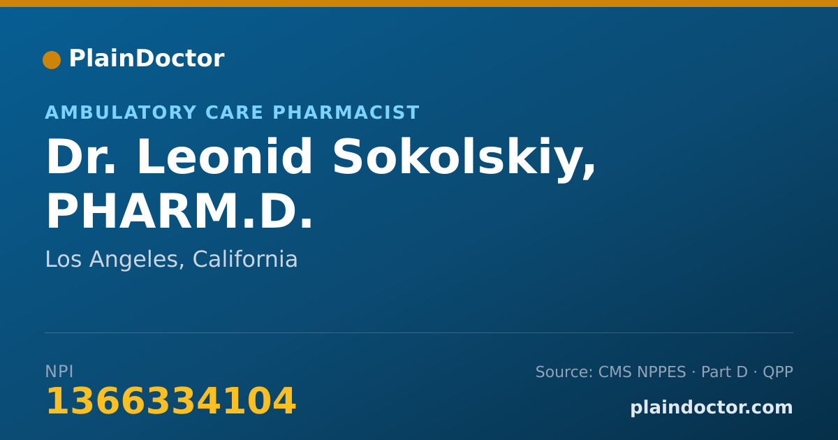 Shareable card for Leonid Sokolskiy, PHARM.D. - Ambulatory Care Pharmacist, Los Angeles, CA