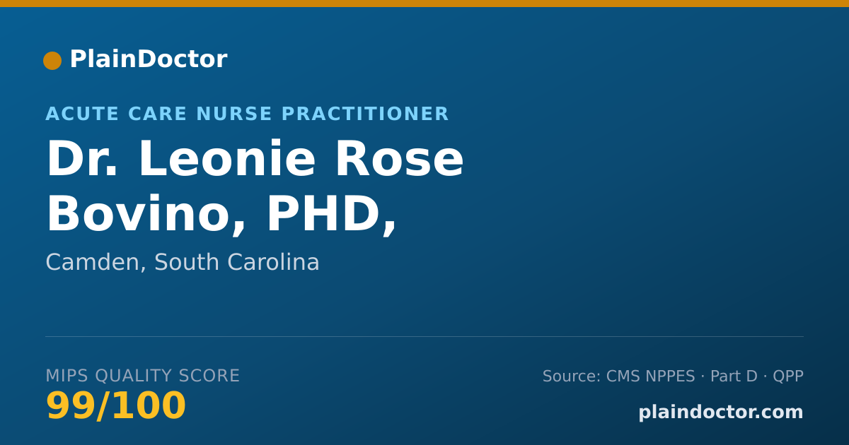 Shareable card for Leonie Rose Bovino, PHD, AGACNP-BC, FAHA - Acute Care Nurse Practitioner, Camden, SC
