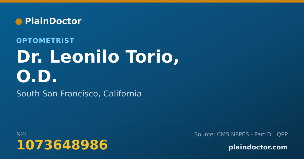 Shareable card for Leonilo Torio, O.D. - Optometrist, South San Francisco, CA