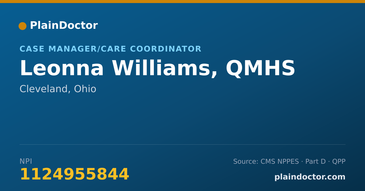 Shareable card for Leonna Williams, QMHS - Case Manager/Care Coordinator, Cleveland, OH