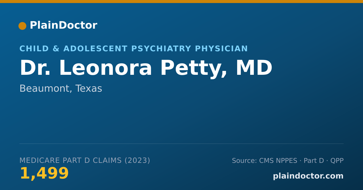 Shareable card for Leonora Petty, MD - Child & Adolescent Psychiatry Physician, Beaumont, TX