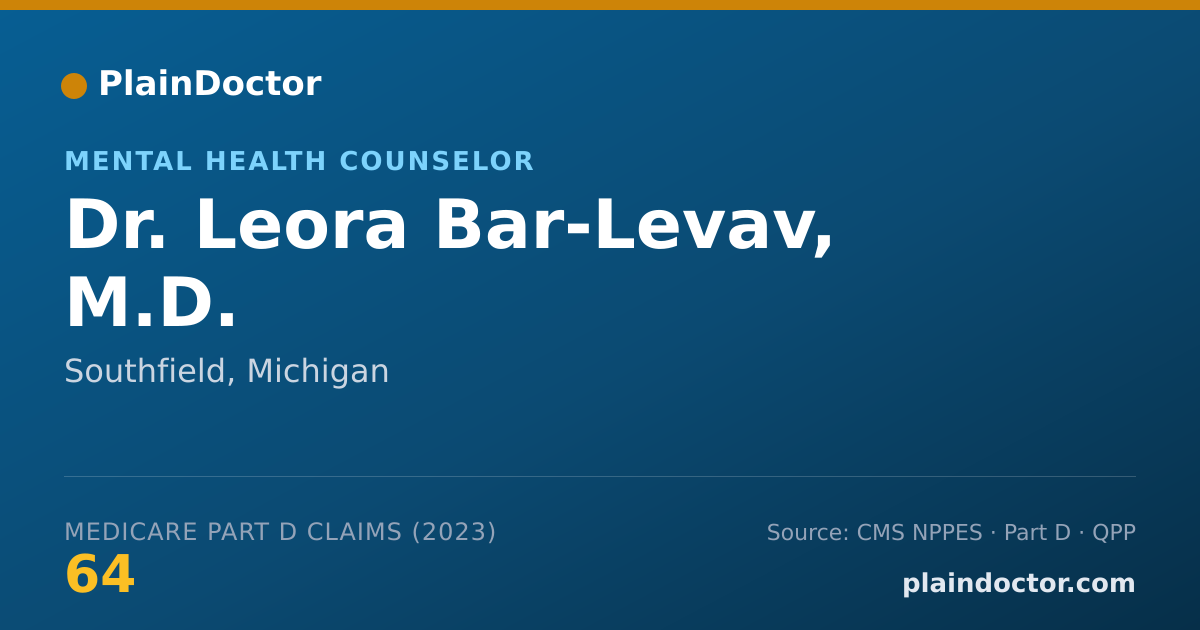 Shareable card for Leora Bar-Levav, M.D. - Mental Health Counselor, Southfield, MI