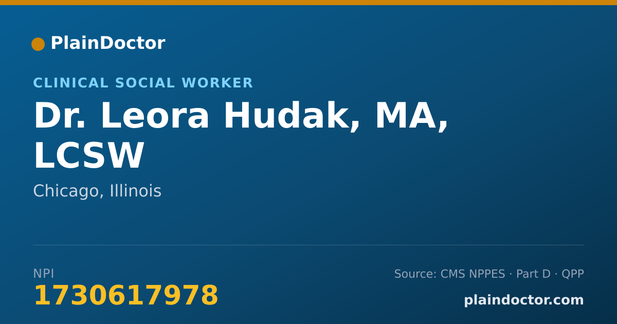 Shareable card for Leora Hudak, MA, LCSW - Clinical Social Worker, Chicago, IL