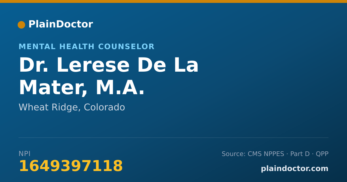 Shareable card for Lerese De La Mater, M.A. - Mental Health Counselor, Wheat Ridge, CO