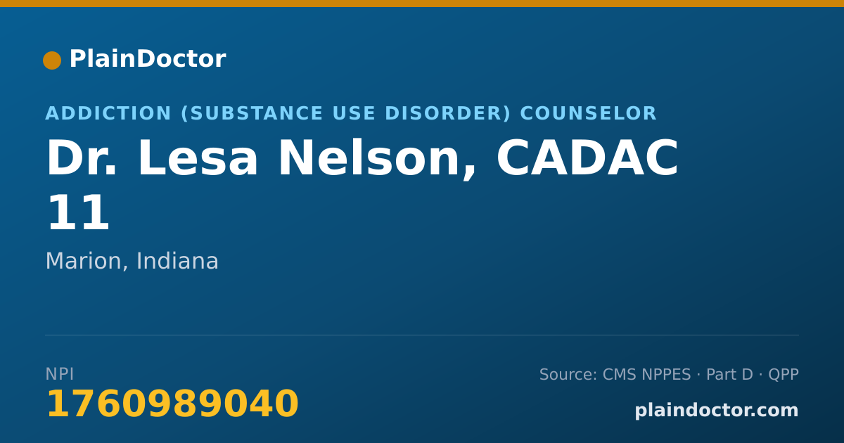 Shareable card for Lesa Nelson, CADAC 11 - Addiction (Substance Use Disorder) Counselor, Marion, IN