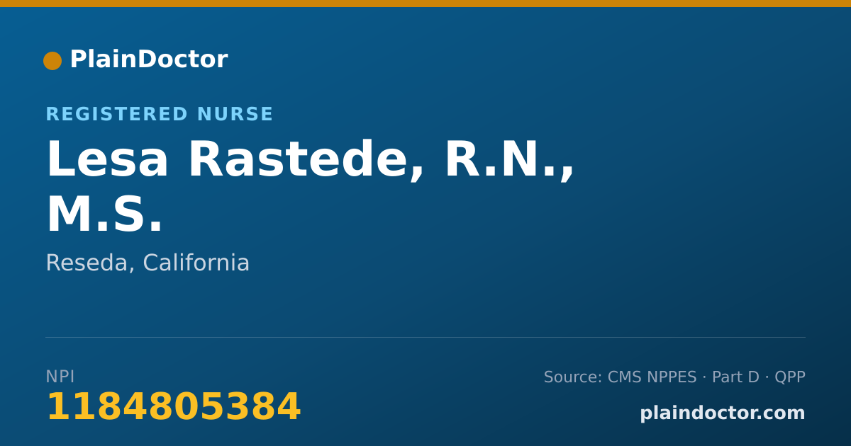 Shareable card for Lesa Rastede, R.N., M.S. - Registered Nurse, Reseda, CA