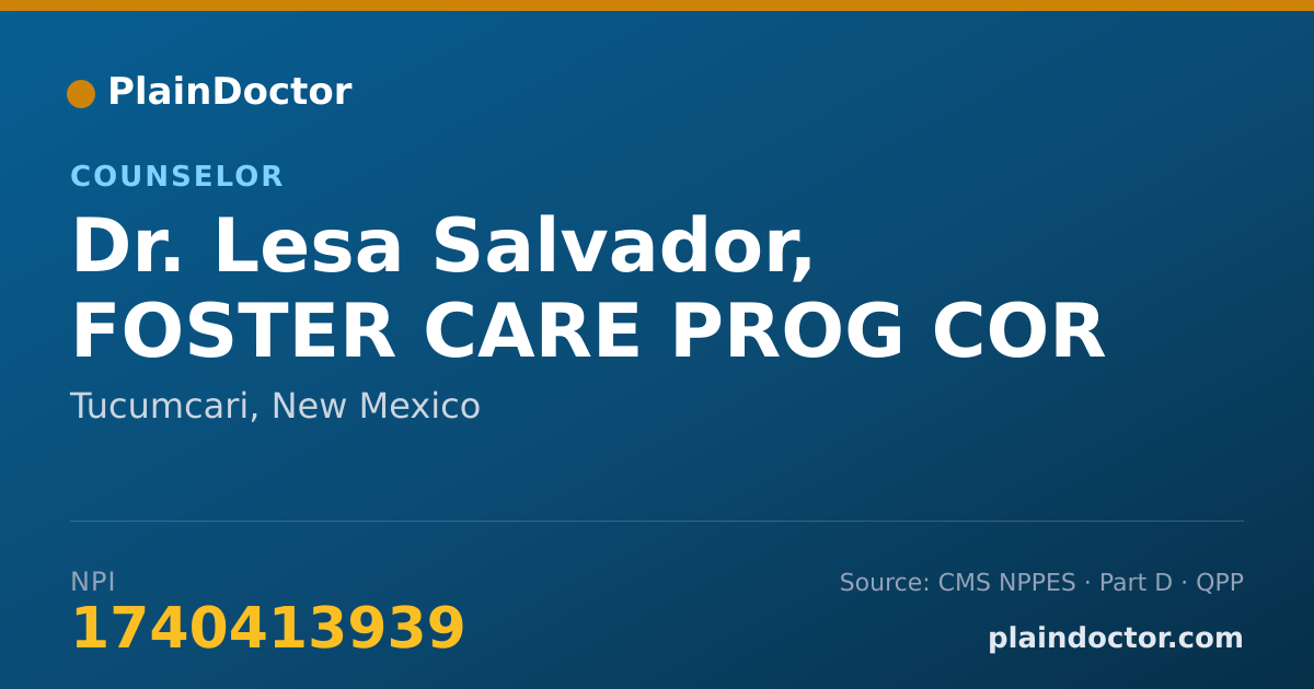 Shareable card for Lesa Salvador, FOSTER CARE PROG COR - Counselor, Tucumcari, NM
