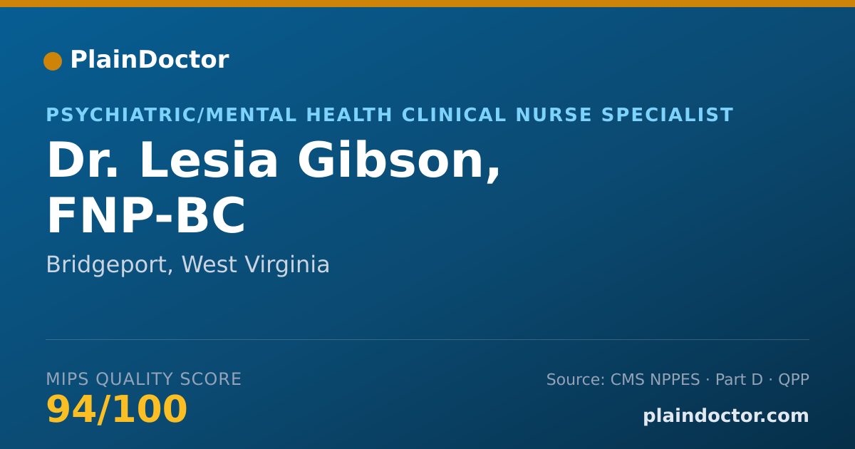 Shareable card for Lesia Gibson, FNP-BC - Psychiatric/Mental Health Clinical Nurse Specialist, Bridgeport, WV