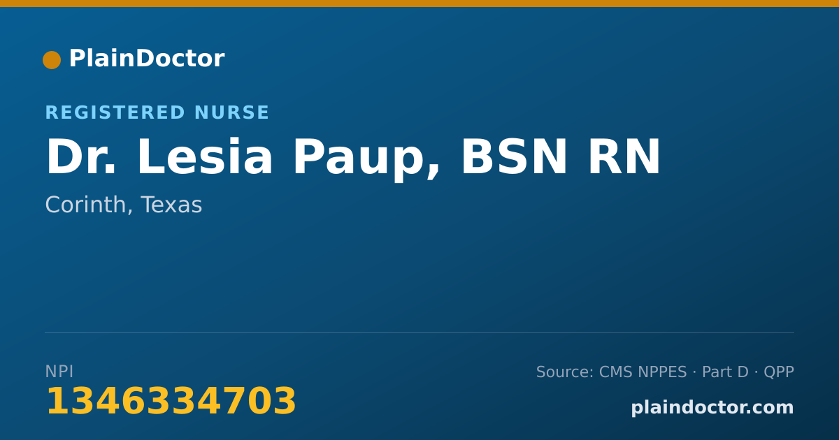 Shareable card for Lesia Paup, BSN RN - Registered Nurse, Corinth, TX
