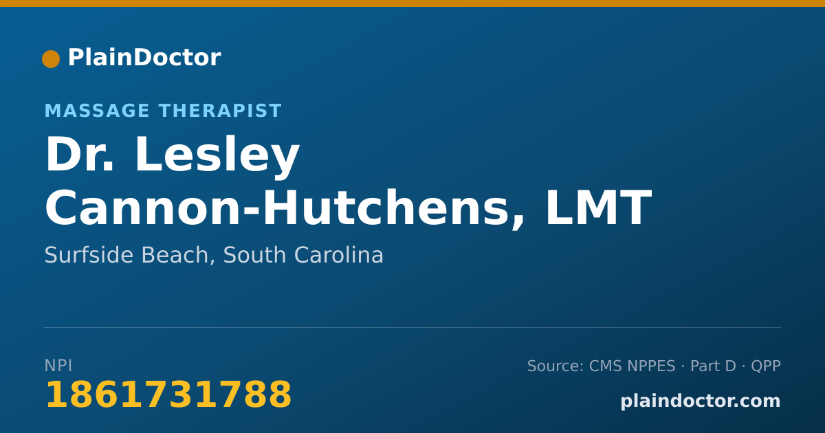 Shareable card for Lesley Cannon-Hutchens, LMT - Massage Therapist, Surfside Beach, SC