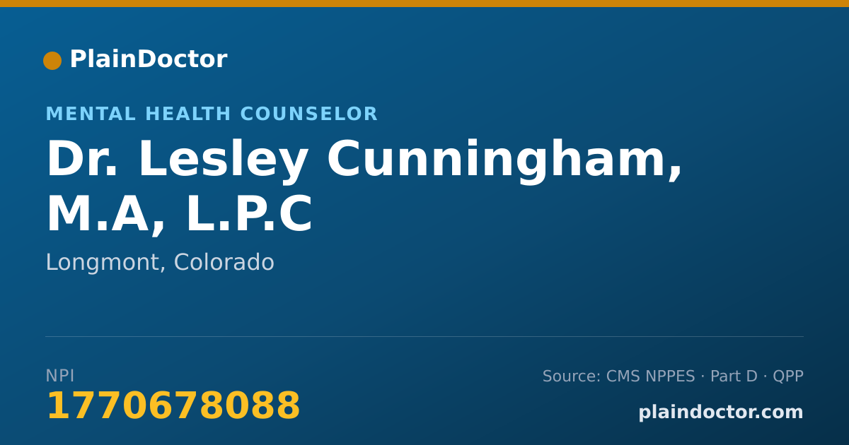 Shareable card for Lesley Cunningham, M.A, L.P.C - Mental Health Counselor, Longmont, CO