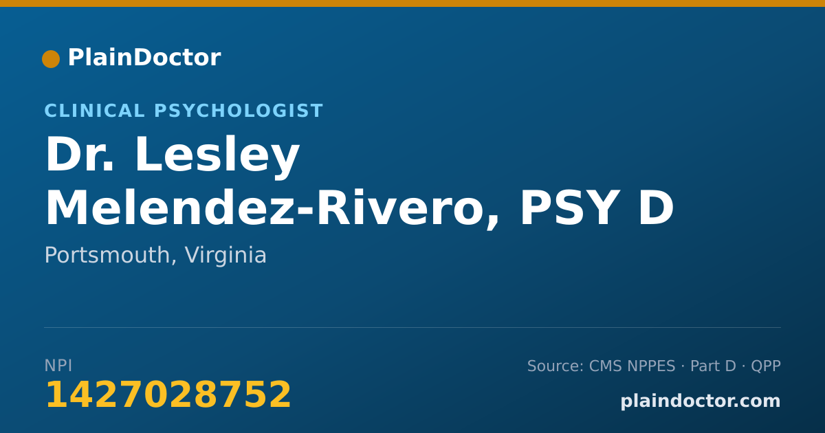 Shareable card for Lesley Melendez-Rivero, PSY D - Clinical Psychologist, Portsmouth, VA
