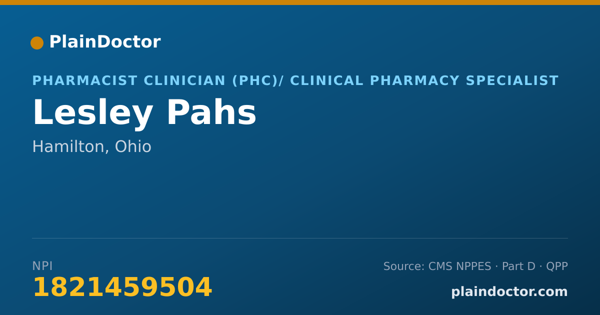 Shareable card for Lesley Pahs - Pharmacist Clinician (PhC)/ Clinical Pharmacy Specialist, Hamilton, OH