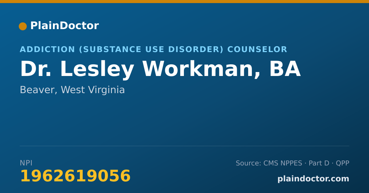 Shareable card for Lesley Workman, BA - Addiction (Substance Use Disorder) Counselor, Beaver, WV
