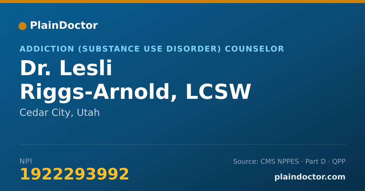 Shareable card for Lesli Riggs-Arnold, LCSW - Addiction (Substance Use Disorder) Counselor, Cedar City, UT