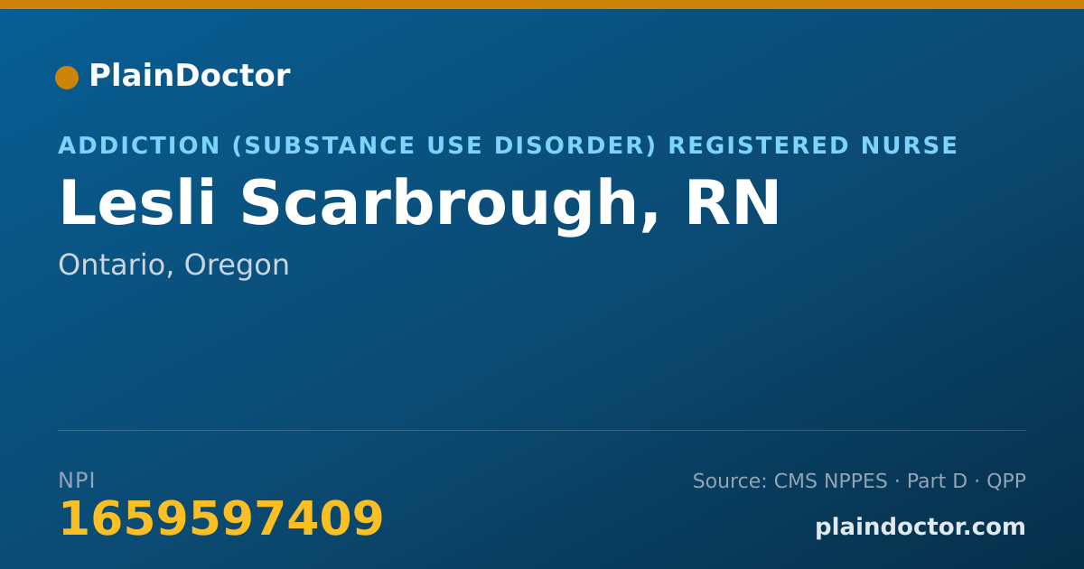 Shareable card for Lesli Scarbrough, RN - Addiction (Substance Use Disorder) Registered Nurse, Ontario, OR