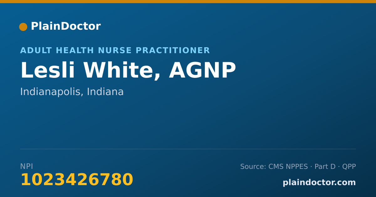 Shareable card for Lesli White, AGNP - Adult Health Nurse Practitioner, Indianapolis, IN