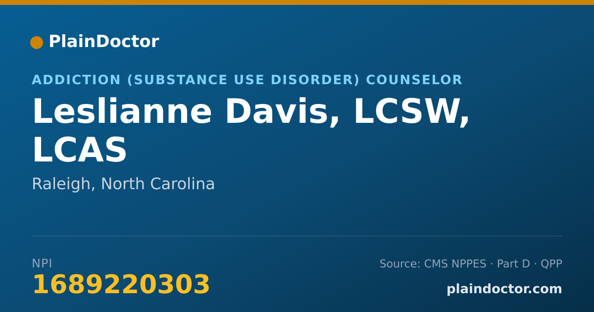 Shareable card for Leslianne Davis, LCSW, LCAS - Addiction (Substance Use Disorder) Counselor, Raleigh, NC