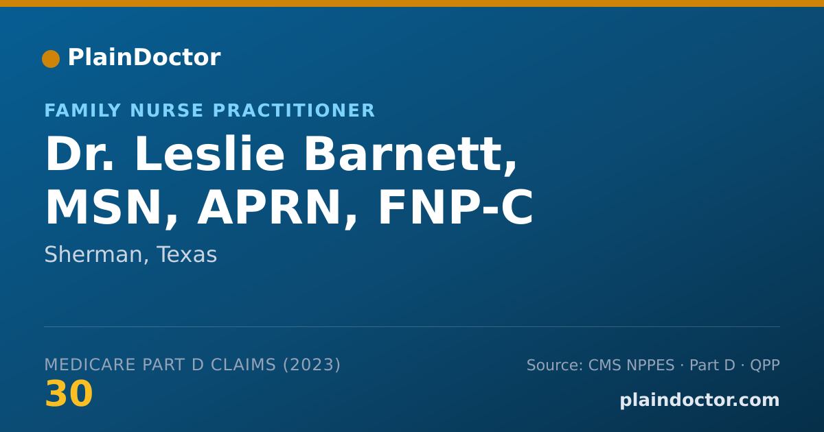 Shareable card for Leslie Barnett, MSN, APRN, FNP-C - Family Nurse Practitioner, Sherman, TX