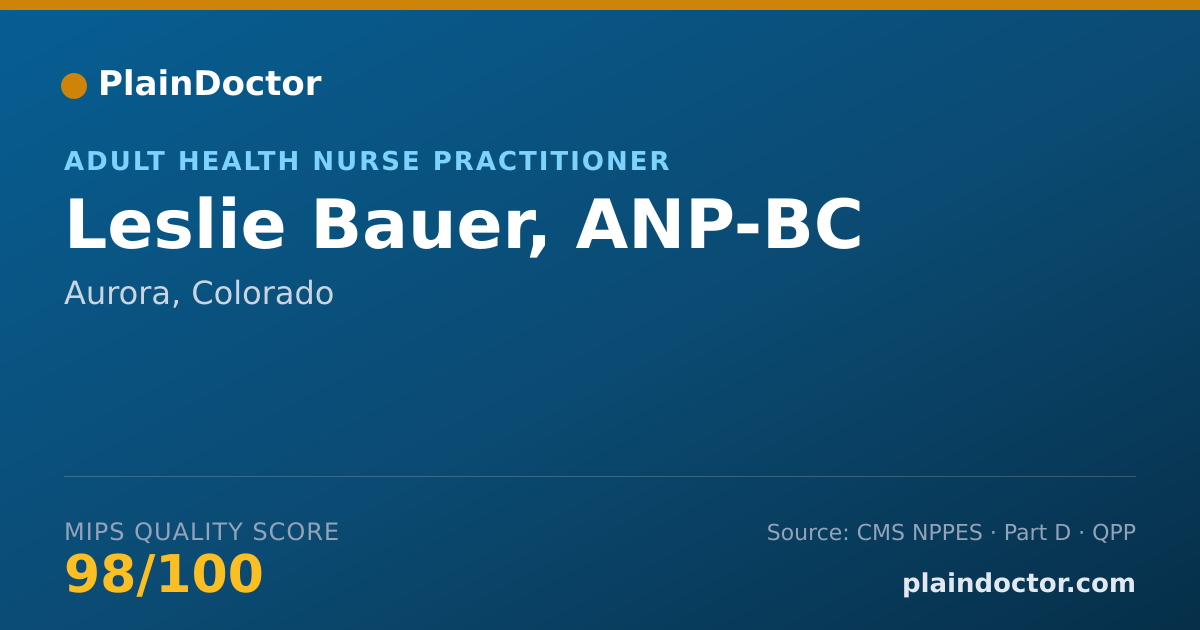Shareable card for Leslie Bauer, ANP-BC - Adult Health Nurse Practitioner, Aurora, CO