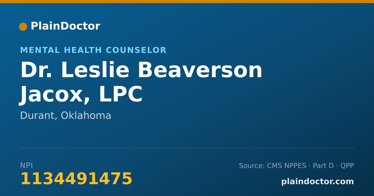 Shareable card for Leslie Beaverson Jacox, LPC - Mental Health Counselor, Durant, OK