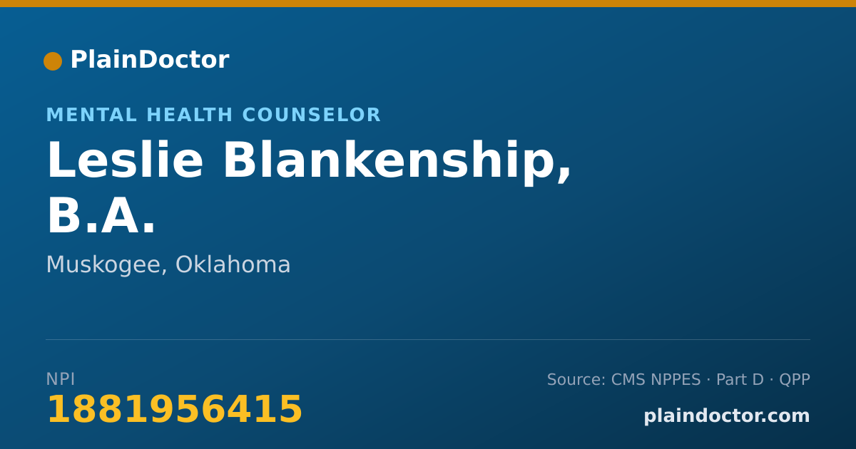 Shareable card for Leslie Blankenship, B.A. - Mental Health Counselor, Muskogee, OK