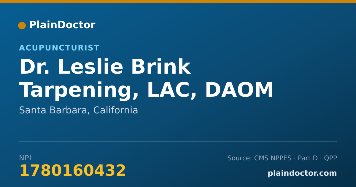 Shareable card for Leslie Brink Tarpening, LAC, DAOM - Acupuncturist, Santa Barbara, CA